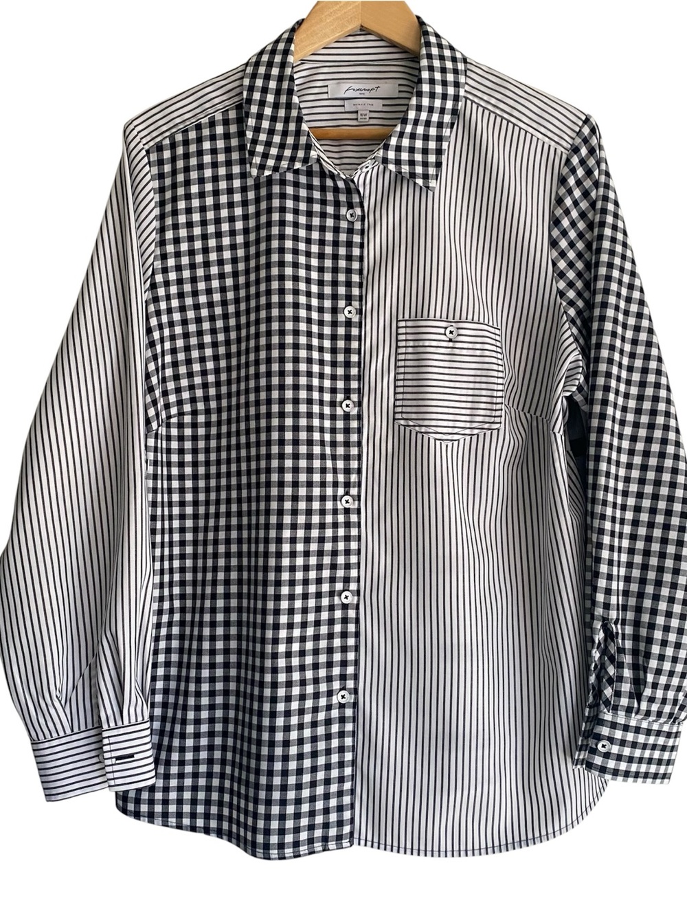 Foxcroft Black & White Mixed-Pattern Button Down Shirt